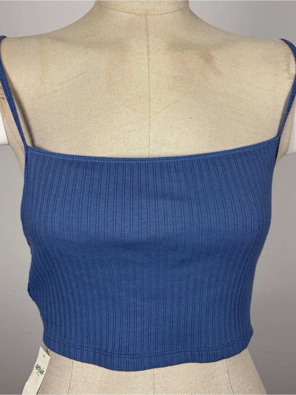 NWT Aerie Real Good Ribbed Lace Trim Longline Bralette Top Blue S